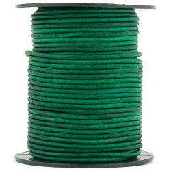 1 mètre de Cordon Cuir rond Vert Vintage diam. 2mm